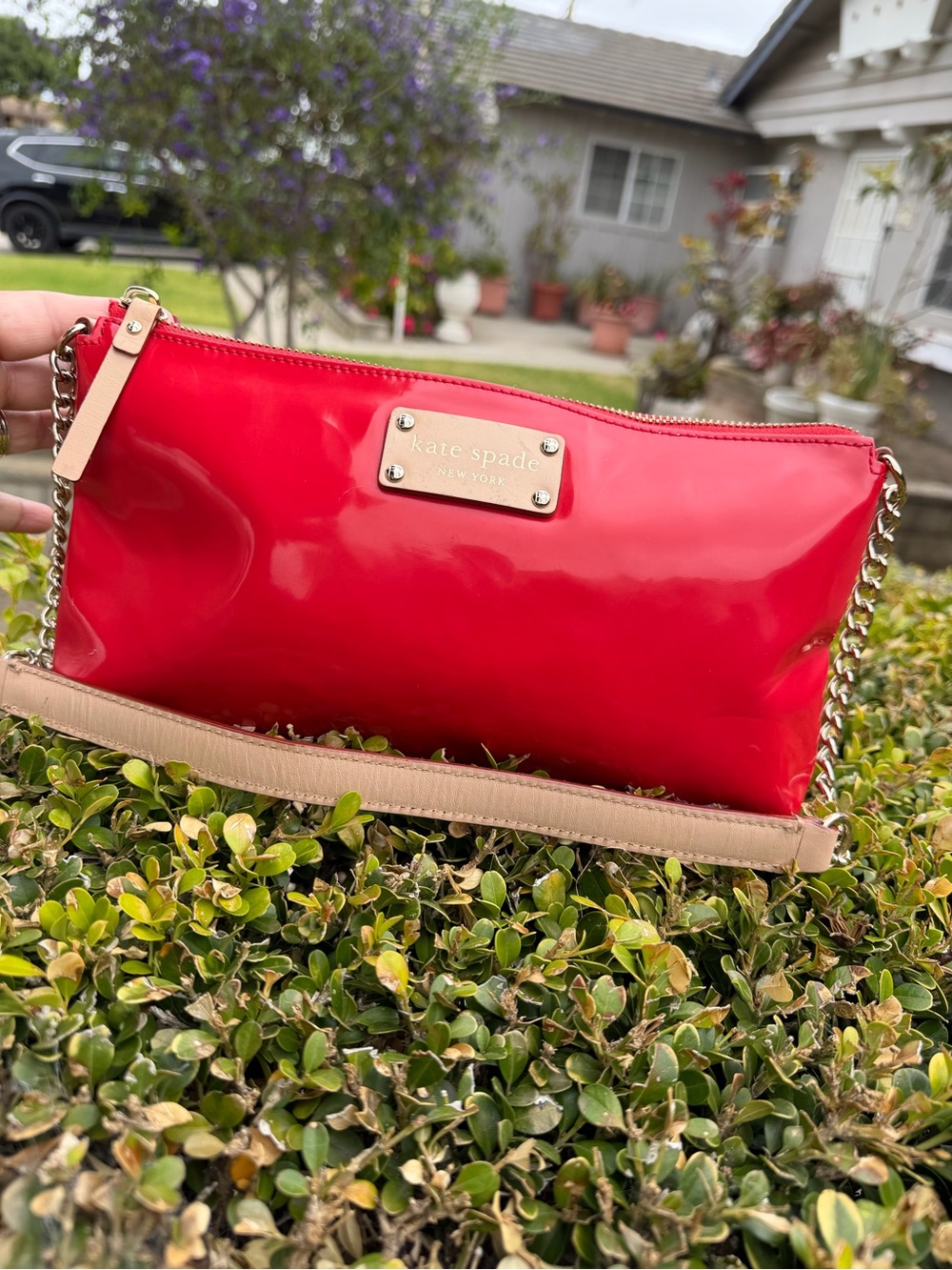 Kate Spade New York patent leather baguette hobo bag NWOT